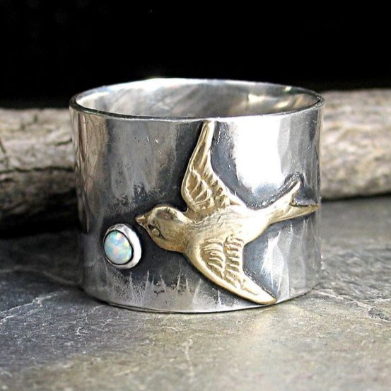 Vintage kolibriring i silver