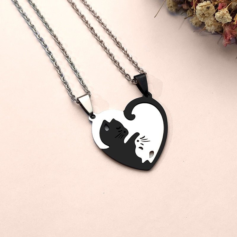 Ying Yang Svart Vit Katt Kärleks Halsband