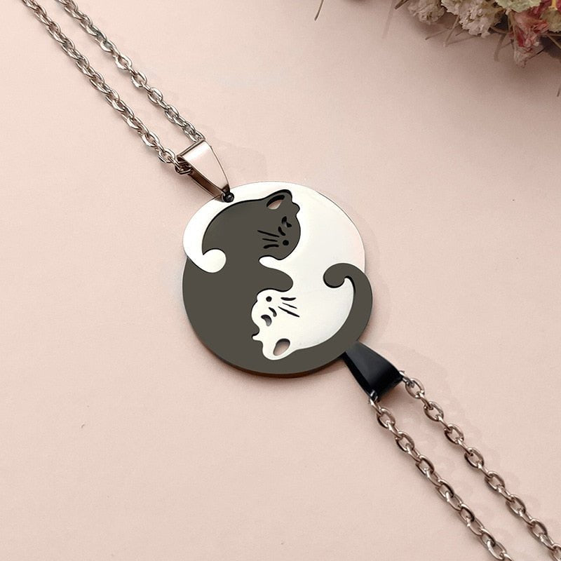 Ying Yang katt rostfritt stål halsband