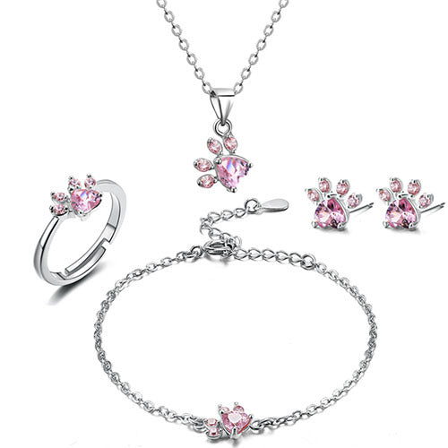 Roséguld tassel och tassel smyckeset – 4 delar med zirconiahjärta (Ring, Halsband, Örhängen, Armband)