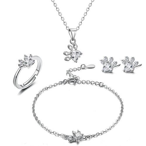 Roséguld tassel och tassel smyckeset – 4 delar med zirconiahjärta (Ring, Halsband, Örhängen, Armband)