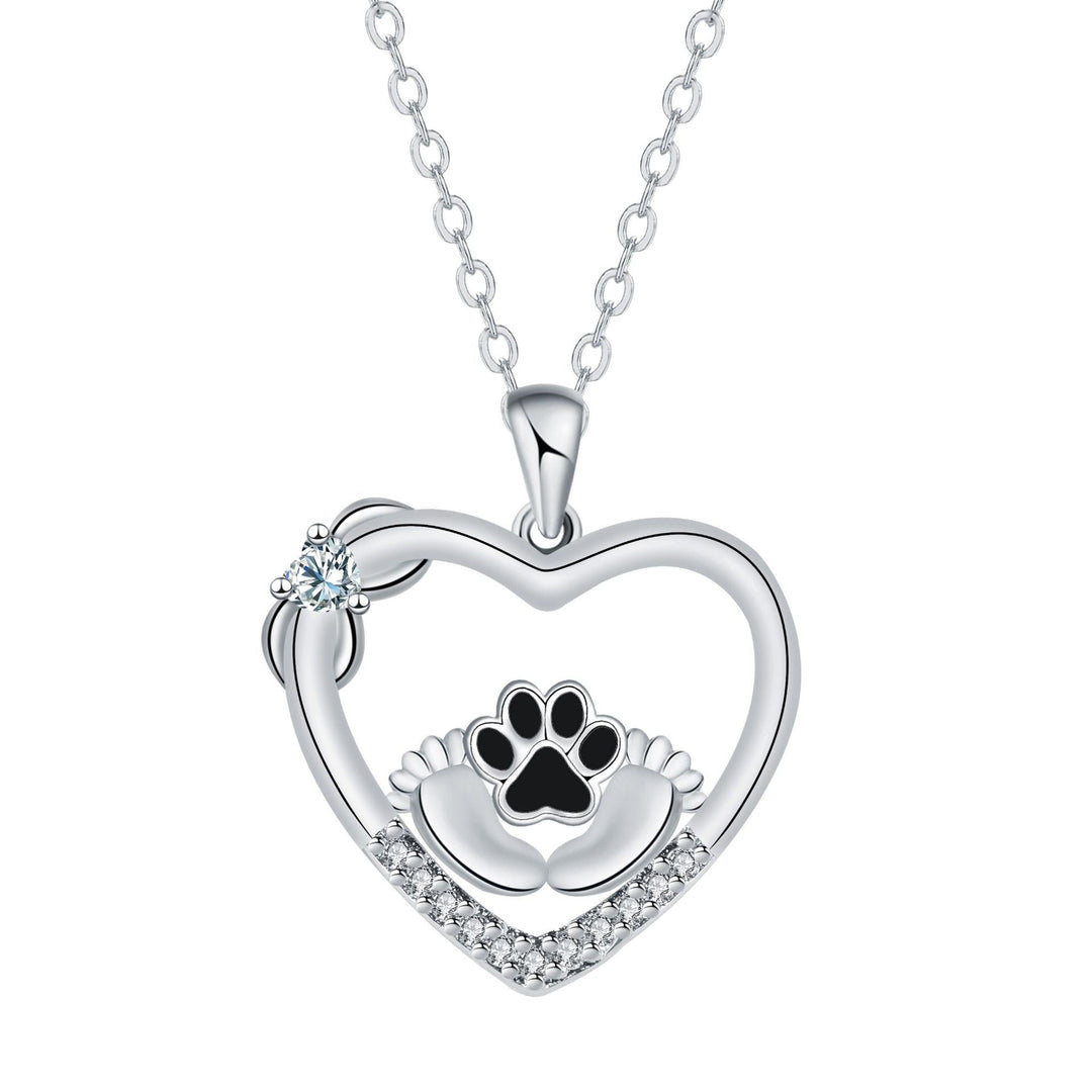 Liten Fötter Hund Fotavtryck Halsband och Zirkonia