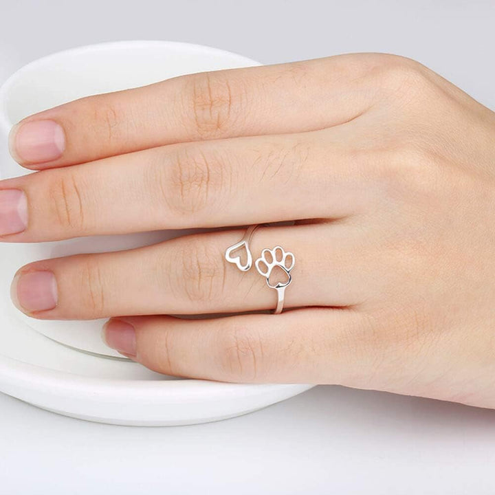 Handgjord tass- och hjärt-ring – Justerbar 925 sterlingsilver