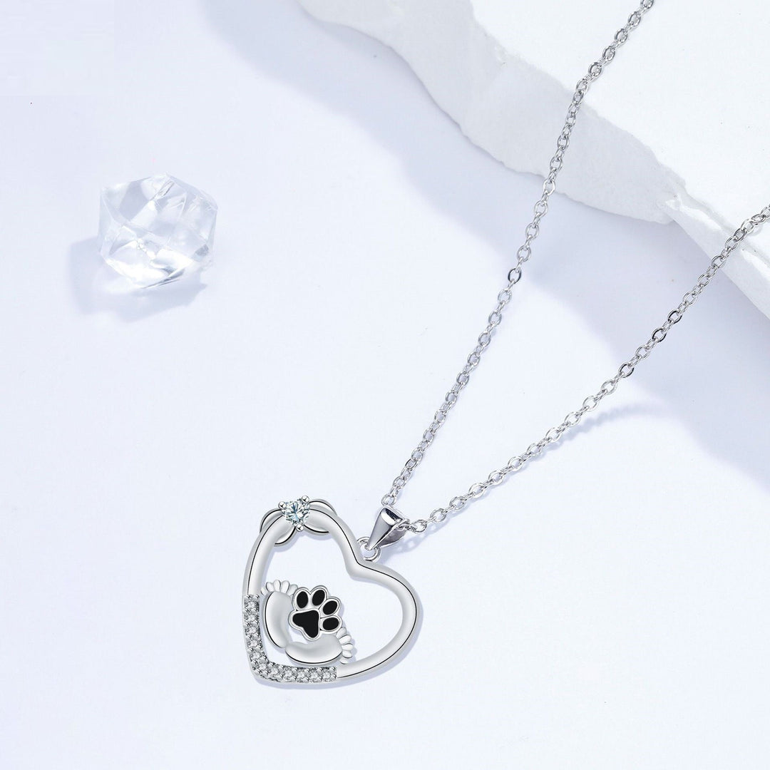 Liten Fötter Hund Fotavtryck Halsband och Zirkonia
