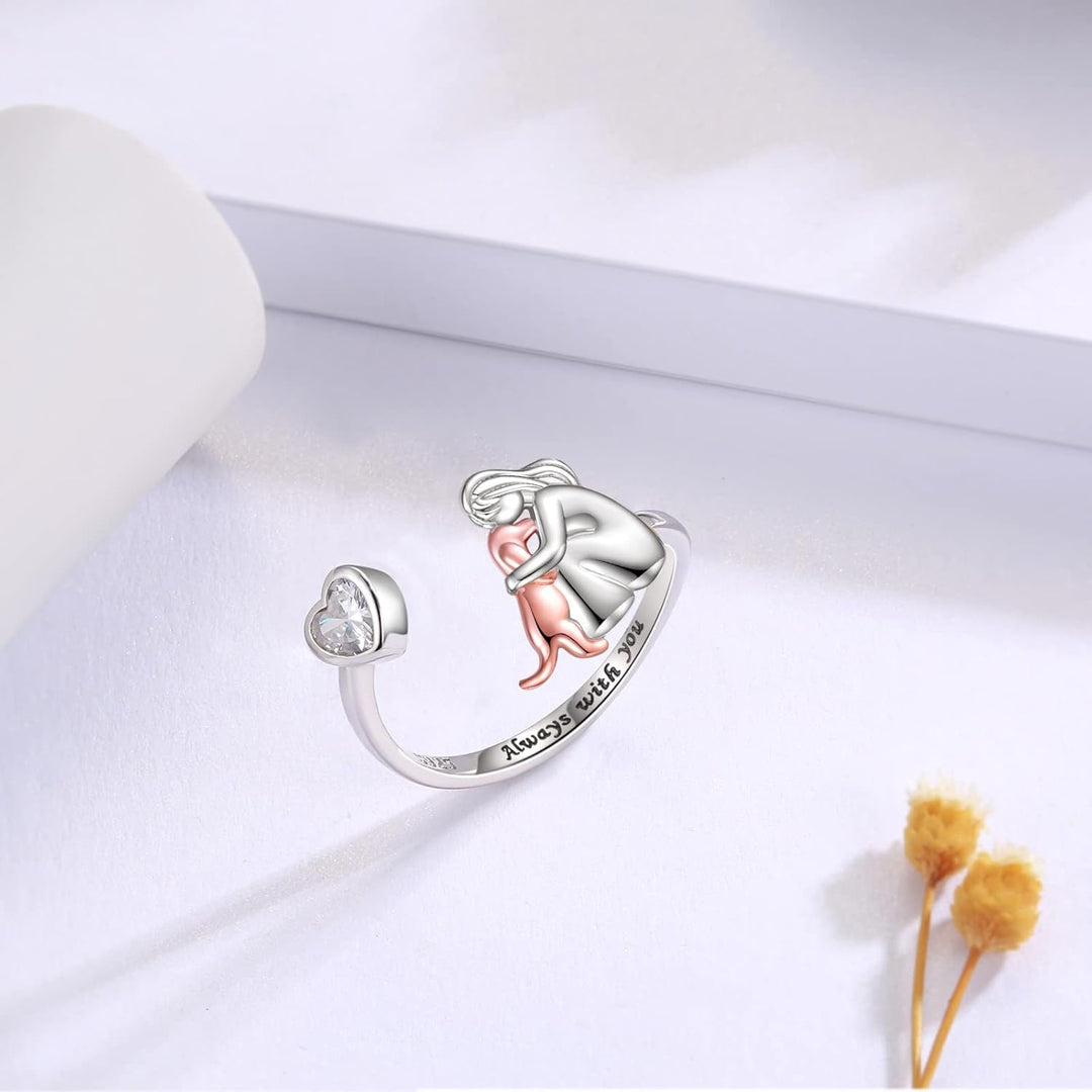 Justerbar Hundring i 925 Sterling Silver – ”Alltid i mitt hjärta” med Zirconia