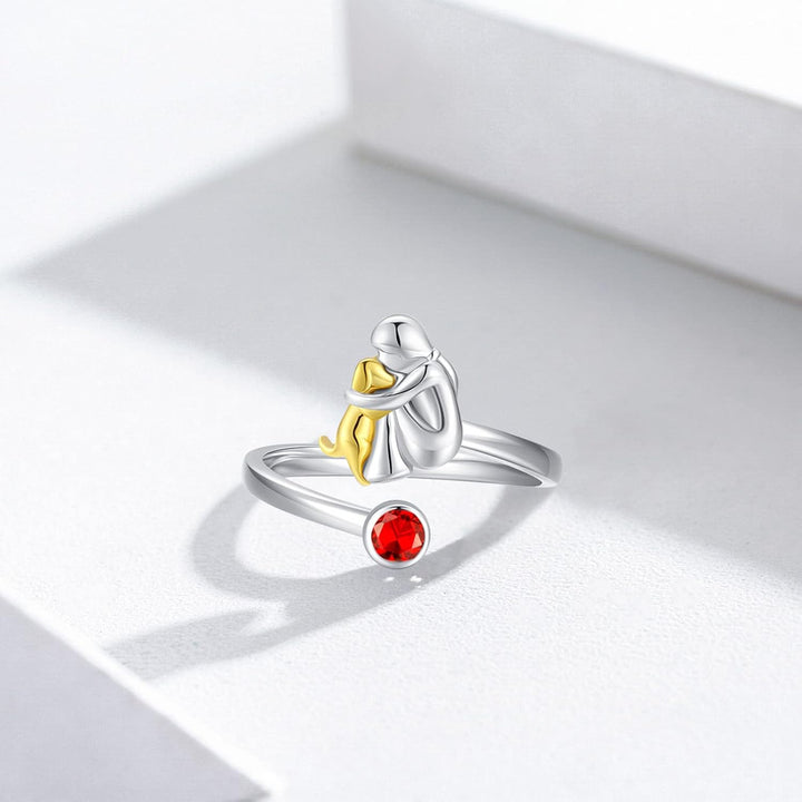 Sterling Silver Hund- och Flickring – Justerbar och Symbolisk