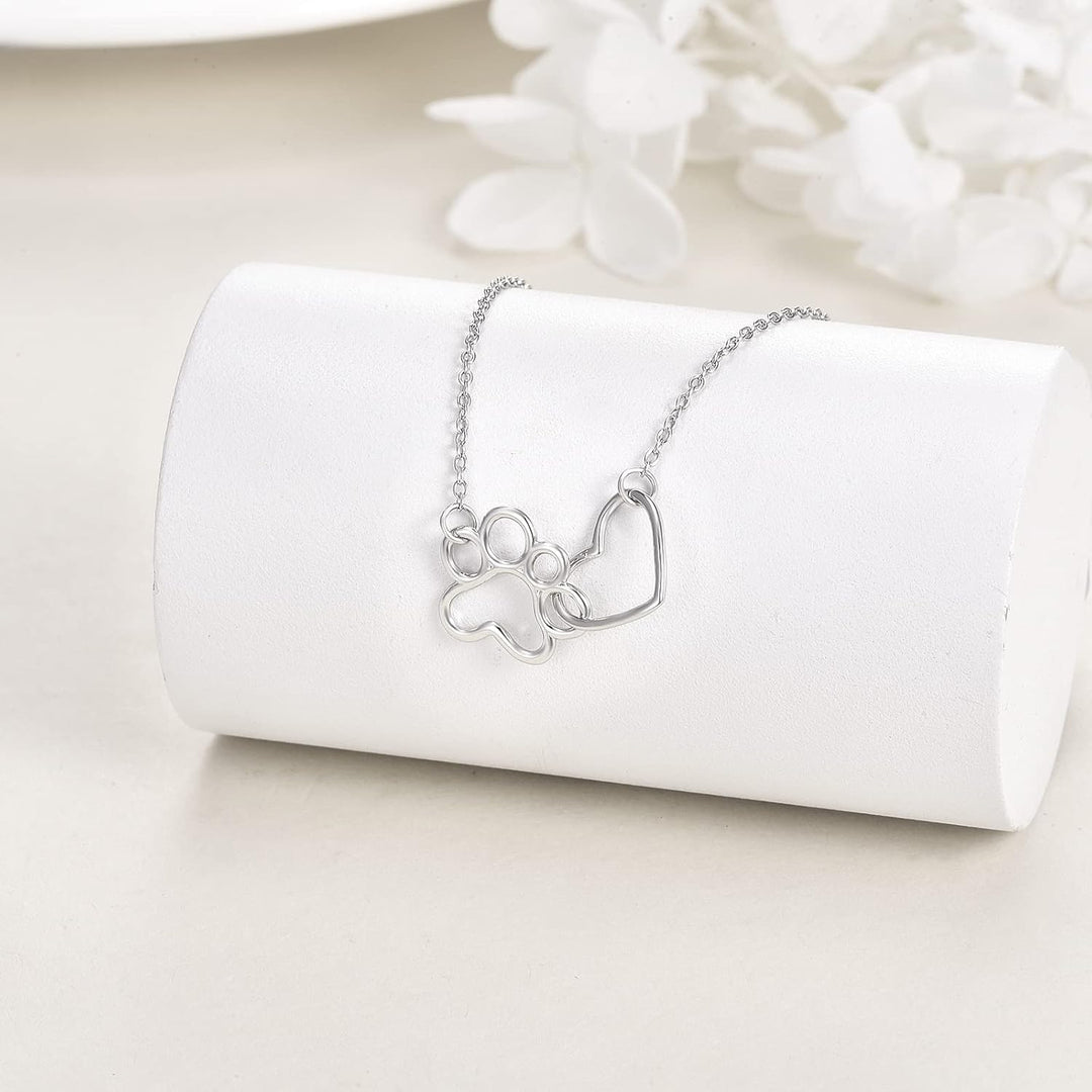 Sterlingsilver Hundtasshalsband – Hjärtkristallhängsmycke