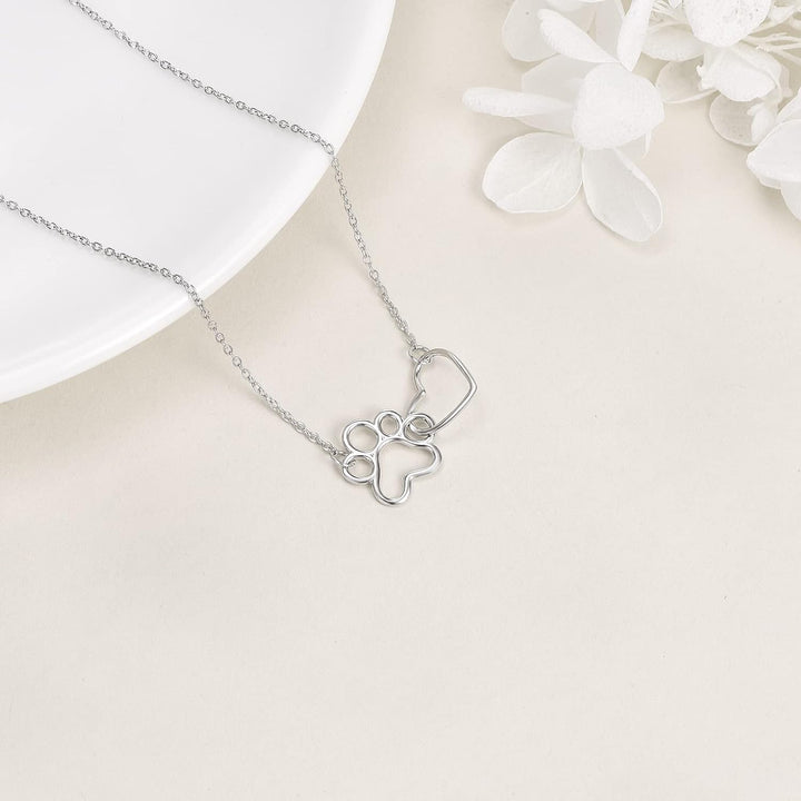 Sterlingsilver Hundtasshalsband – Hjärtkristallhängsmycke