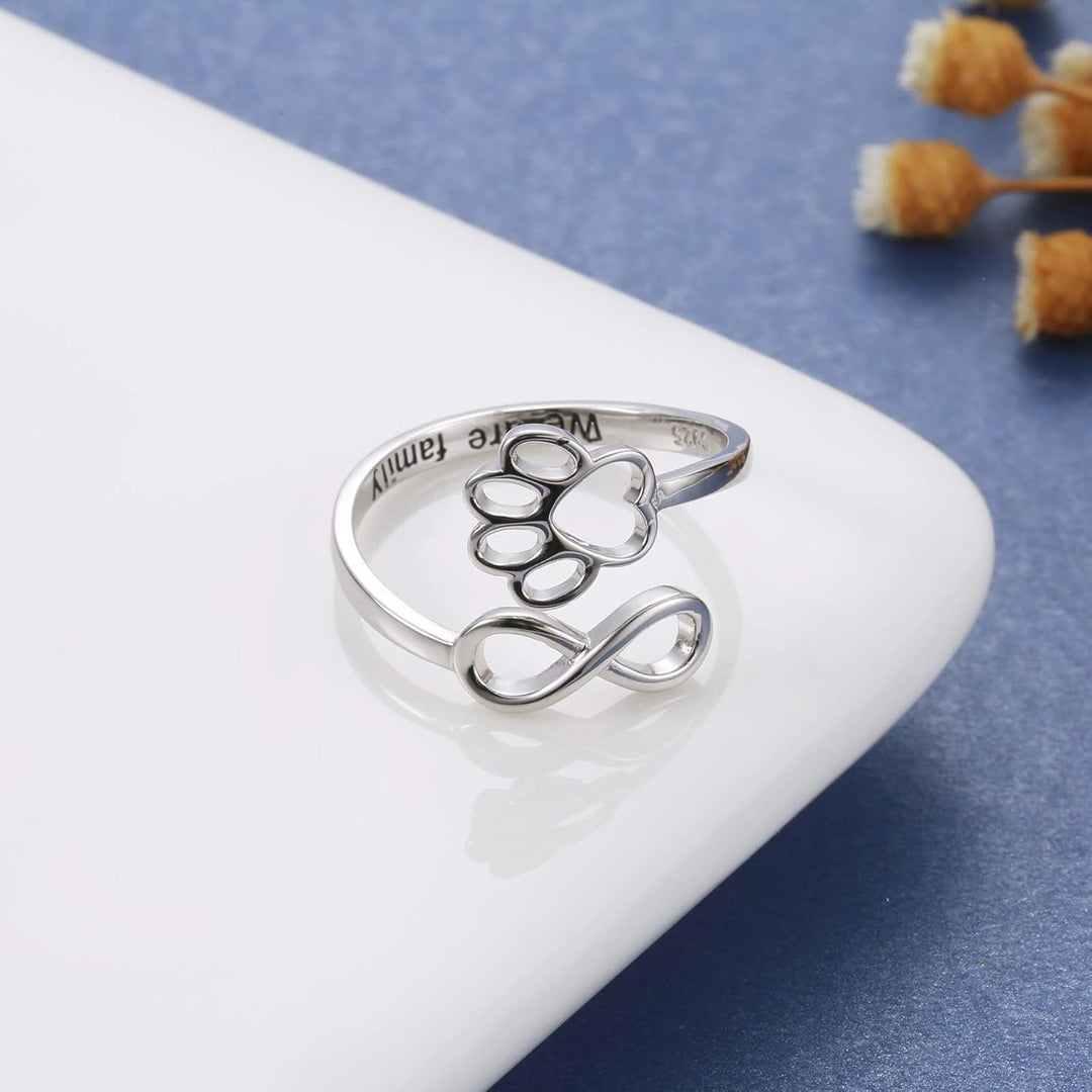 Handgjord tass- och hjärt-ring – Justerbar 925 sterlingsilver