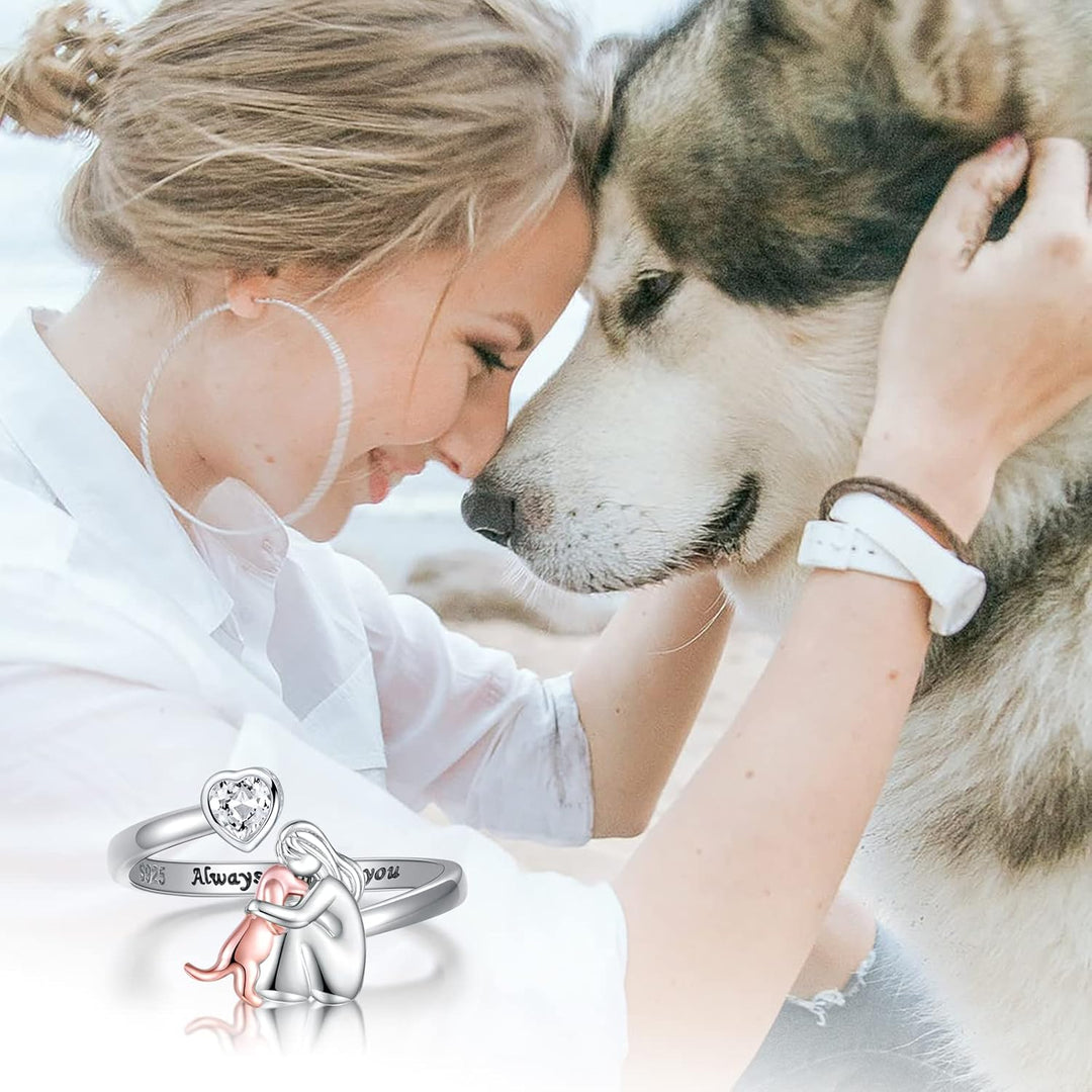 Justerbar Hundring i 925 Sterling Silver – ”Alltid i mitt hjärta” med Zirconia