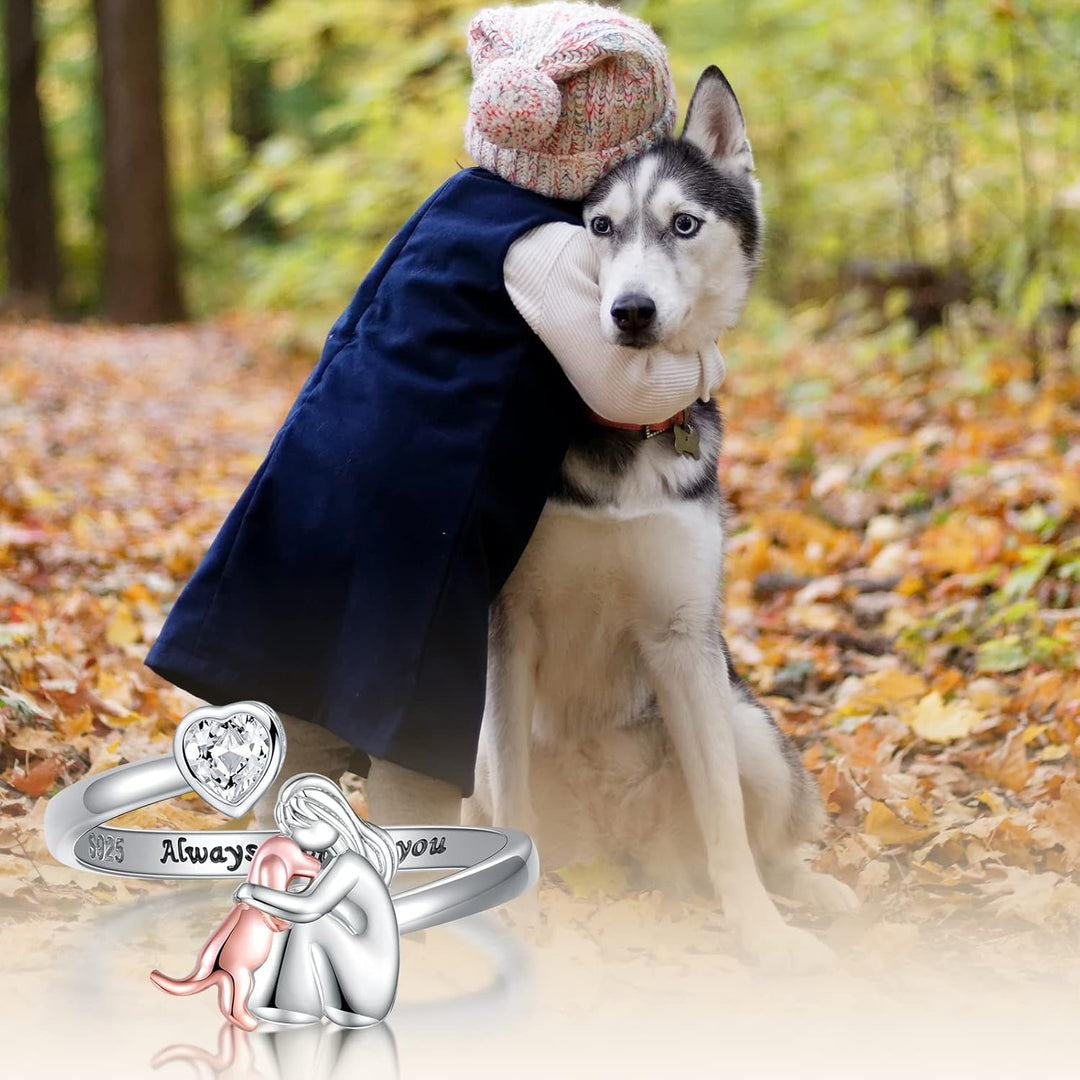 Justerbar Hundring i 925 Sterling Silver – ”Alltid i mitt hjärta” med Zirconia