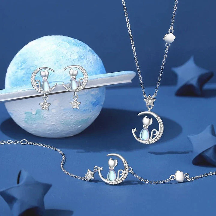 925 Sterling silver Måne & Stjärna Katt Örhängen med Zirkon