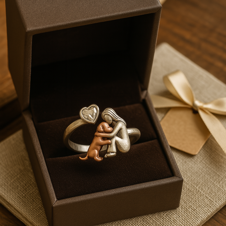 Handgjord hundring i äkta 925 sterling silver med hjärtformad zirkonia – justerbar passform