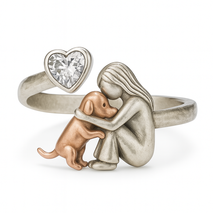 Handgjord hundring i äkta 925 sterling silver med hjärtformad zirkonia – justerbar passform
