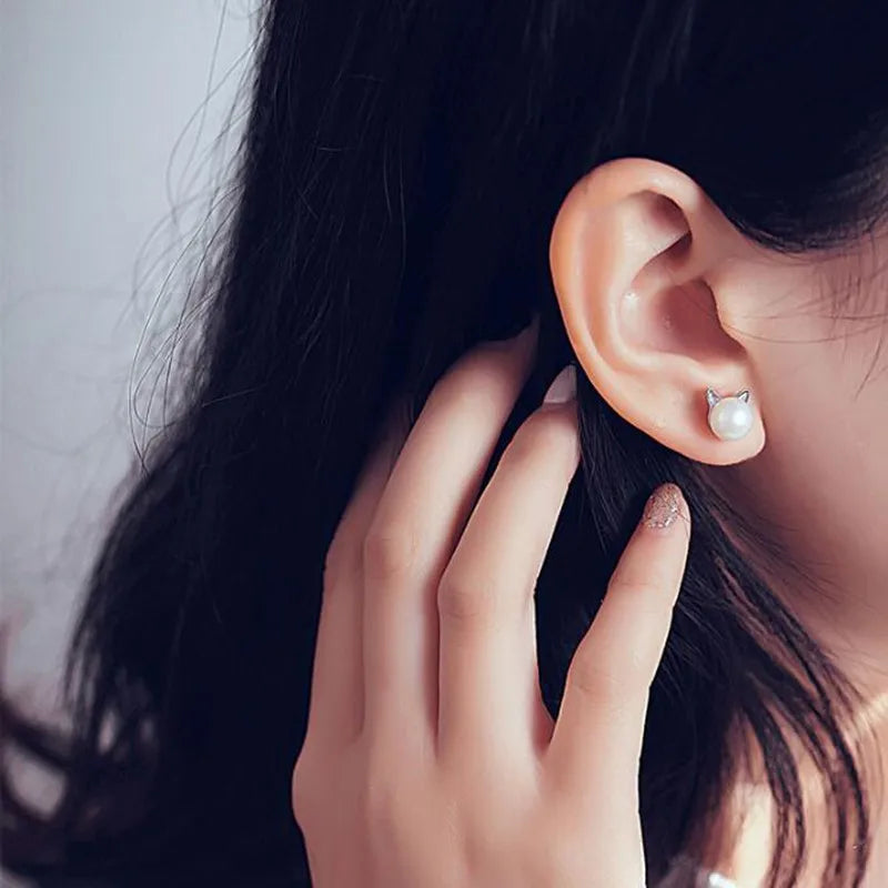 Sterling Silver Kattpärl Stud örhängen