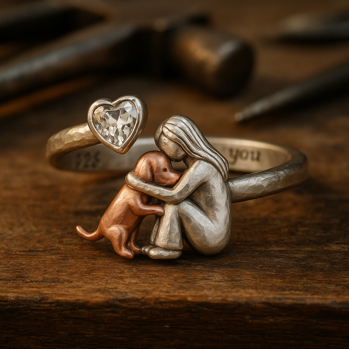 Handgjord hundring i äkta 925 sterling silver med hjärtformad zirkonia – justerbar passform