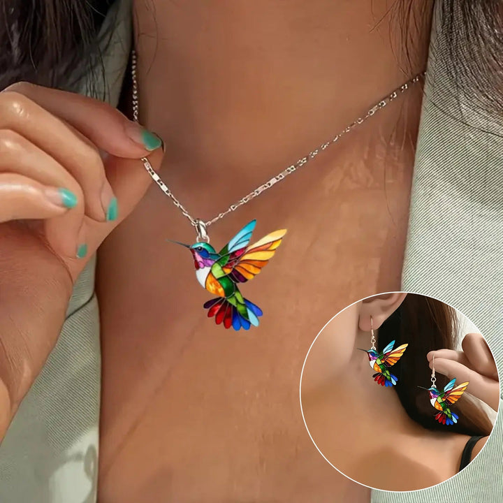 Vackert kolibri-halsband med bonusörhängen – Begränsat tids erbjudande