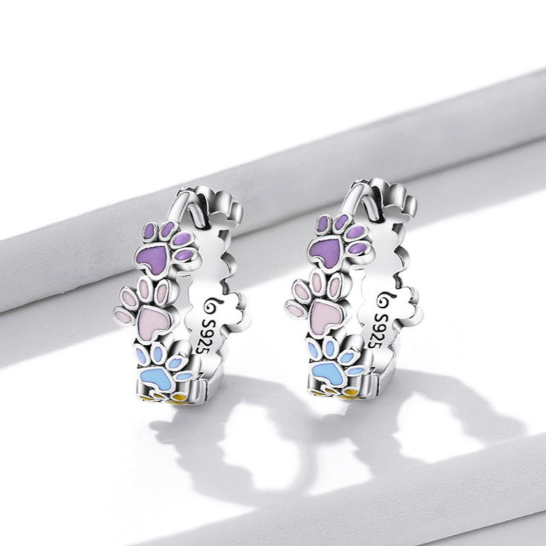Färgglada tassar hoops i sterlingsilver