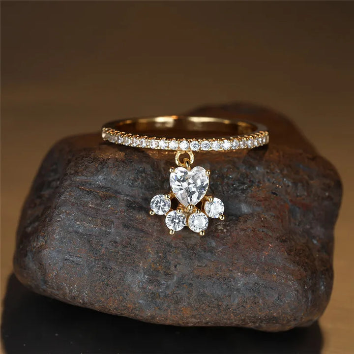Vintage Katten Päls & Hjärta Sten Ring – Guld- & Silverton