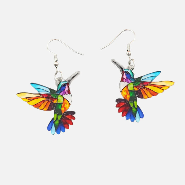 Akril Hummingbird Dangly Örhängen – Klara 2D Fågeldesign