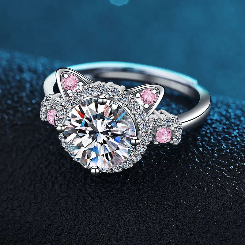 Justerbar kattöra-ring med zirkonia