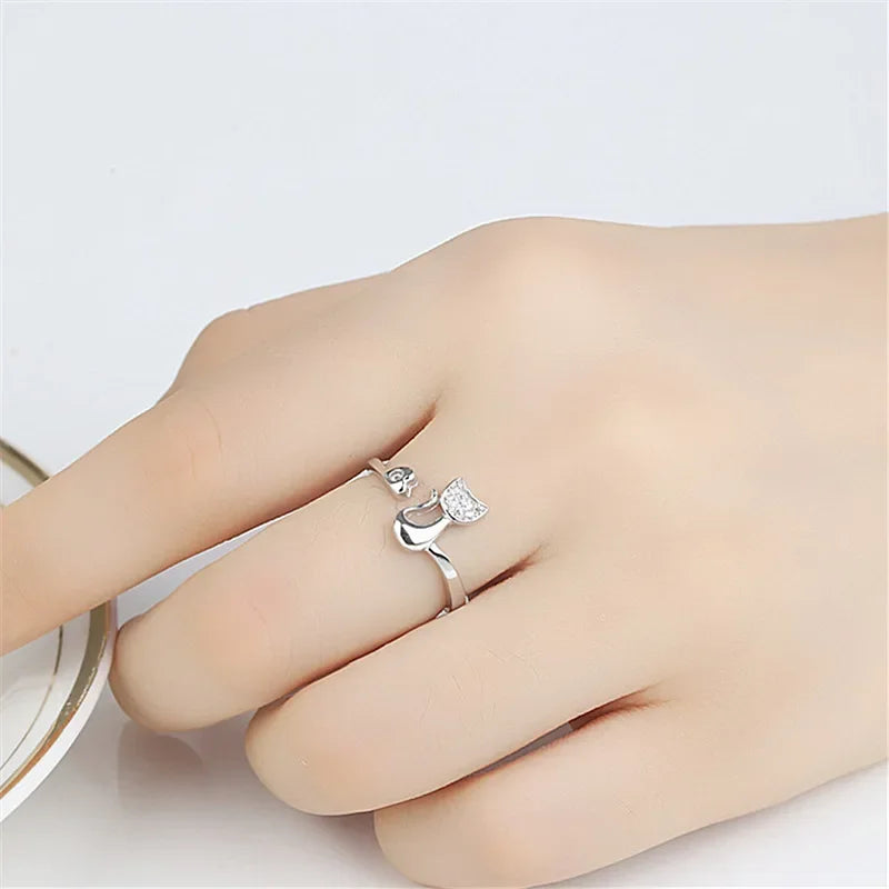 Söt katt öppen ring – Cubic Zirconia