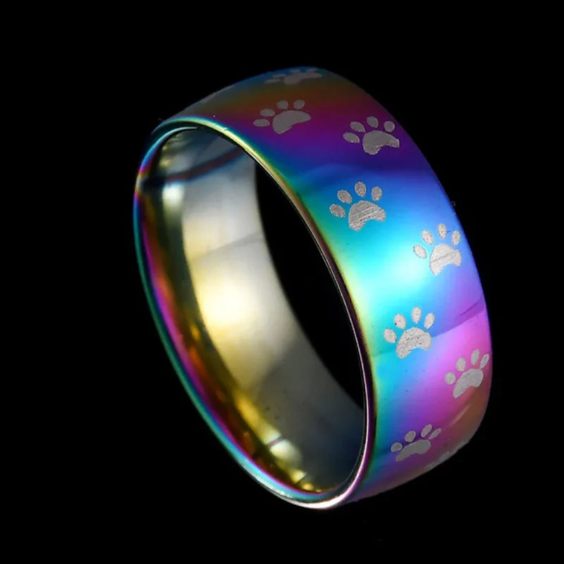 Handgjord Regnbågs Stainless Steel Tassavtryck Ring