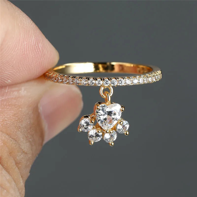 Vintage Katten Päls & Hjärta Sten Ring – Guld- & Silverton