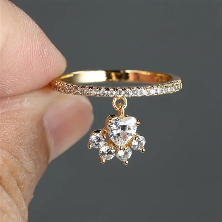 Vintage Katten Päls & Hjärta Sten Ring – Guld- & Silverton