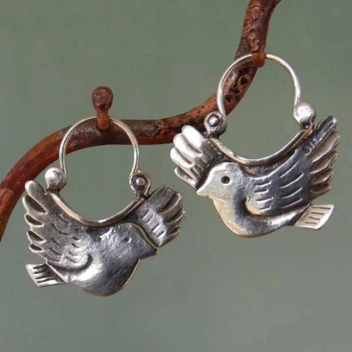 Boho fågelinspirerade örhängesdangler – Silverfärgad