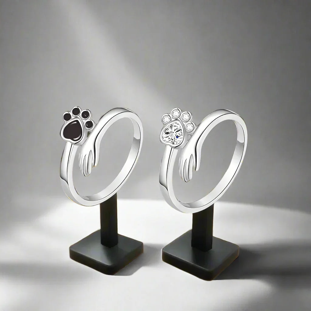 925 Sterling Silver Justerbar Ring – Hand och tassavtrycksmotiv