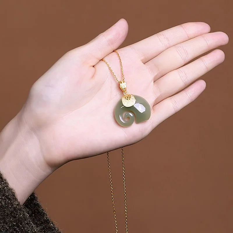Hetian Jade elefanthänge halsband – 18K guldpläterad kedja för kvinnor