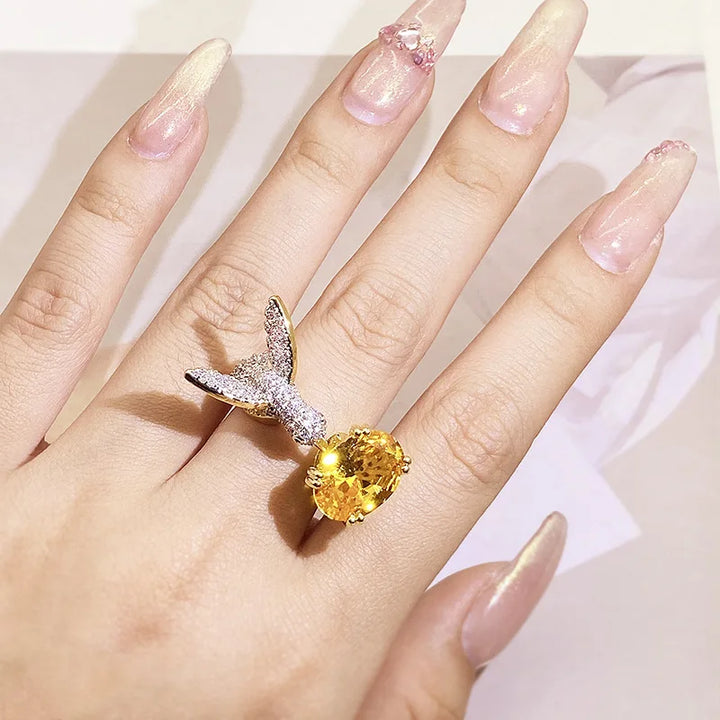 Justerbar kolibrärring med ädelsten – Zirkon, 14K guldpläterad