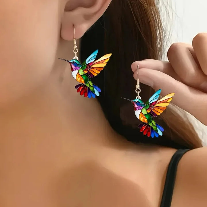 Akril Hummingbird Dangly Örhängen – Klara 2D Fågeldesign