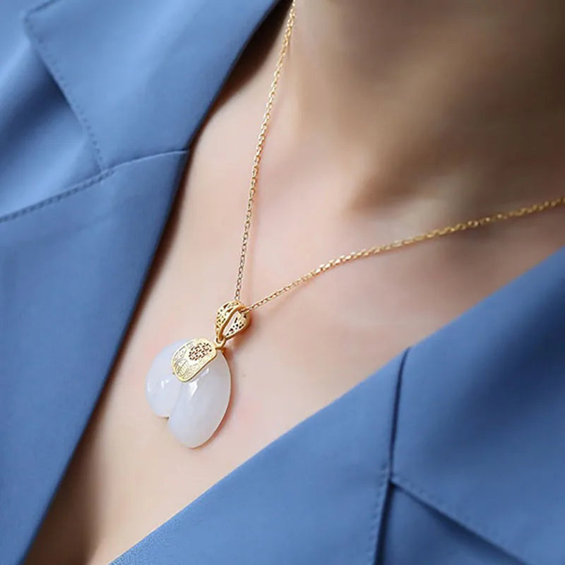 Hetian Jade elefanthänge halsband – 18K guldpläterad kedja för kvinnor