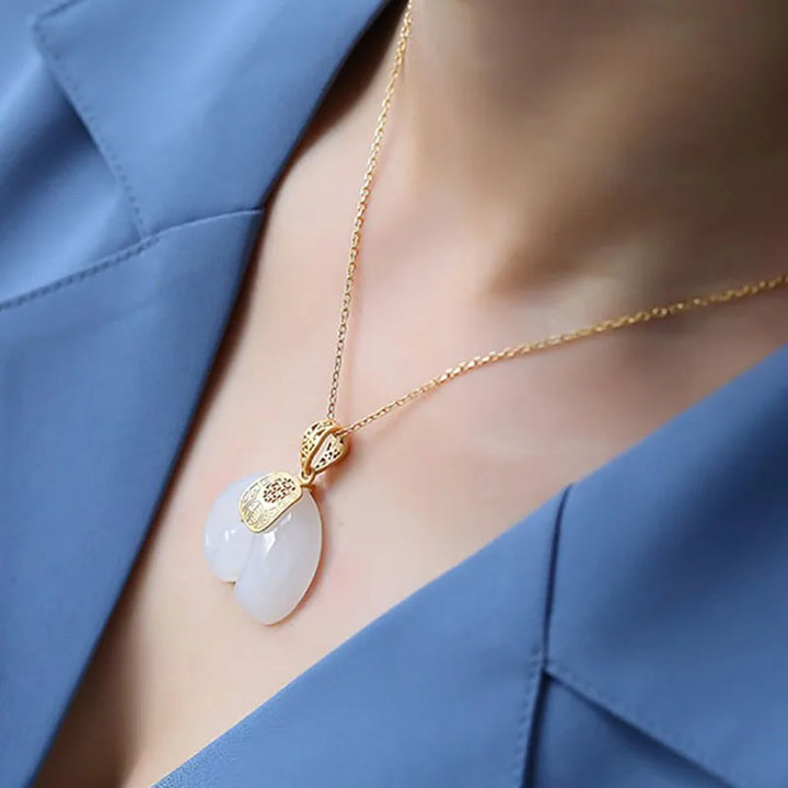 Hetian Jade elefanthänge halsband – 18K guldpläterad kedja för kvinnor