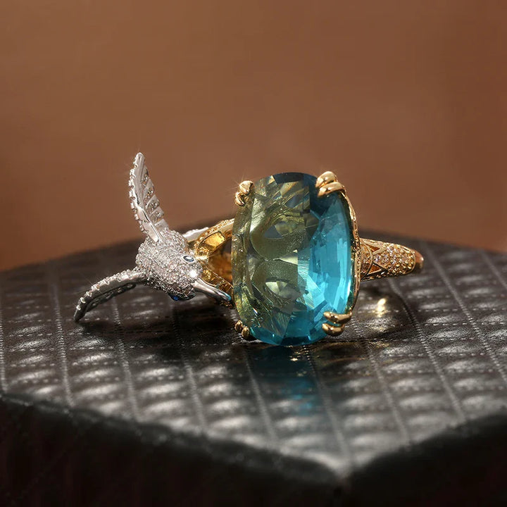 Justerbar Hummingbird-ring i akvamarinfärg – 14K guldpläterad