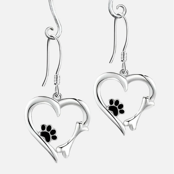 Silver Drop-örhängen med hjärta- och tassdesign