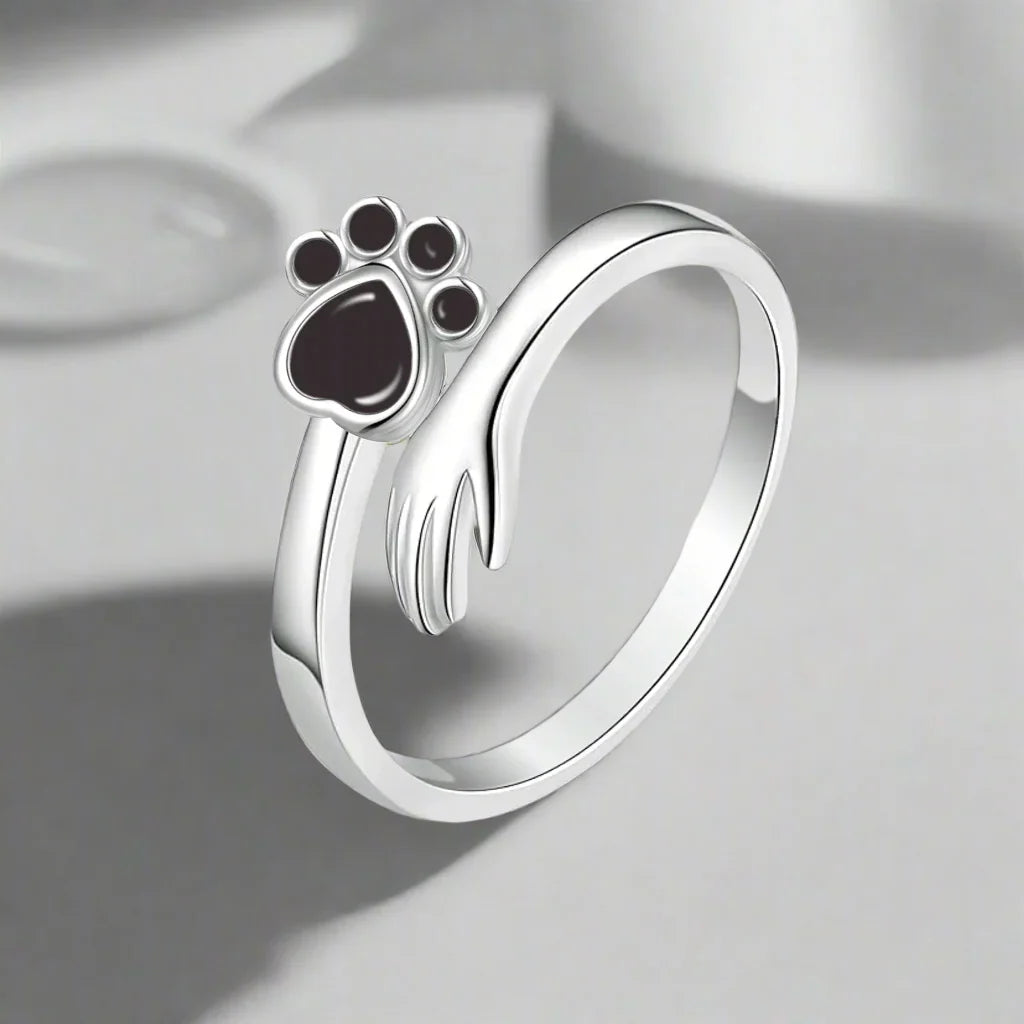 925 Sterling Silver Justerbar Ring – Hand och tassavtrycksmotiv