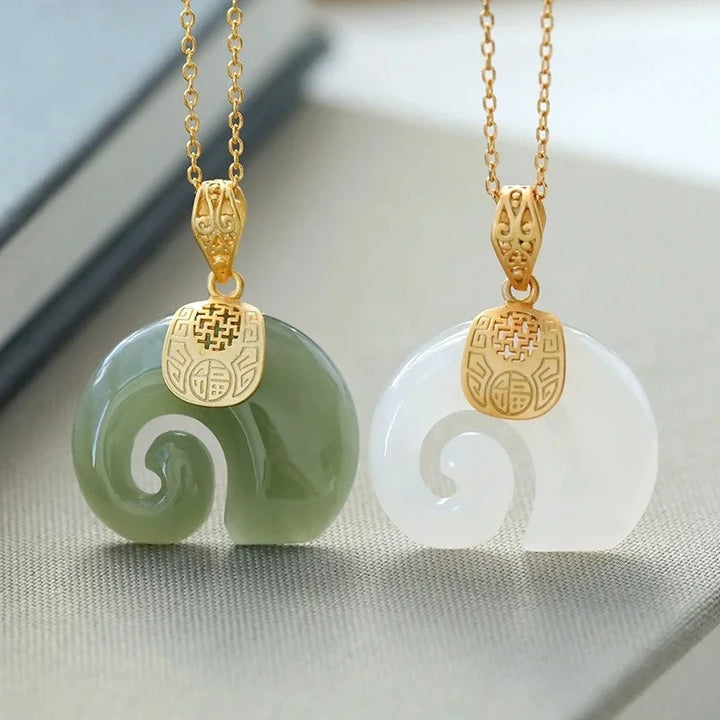 Hetian Jade elefanthänge halsband – 18K guldpläterad kedja för kvinnor