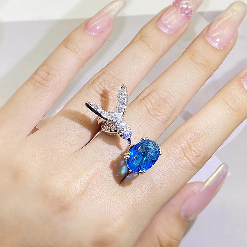 Justerbar kolibrärring med ädelsten – Zirkon, 14K guldpläterad