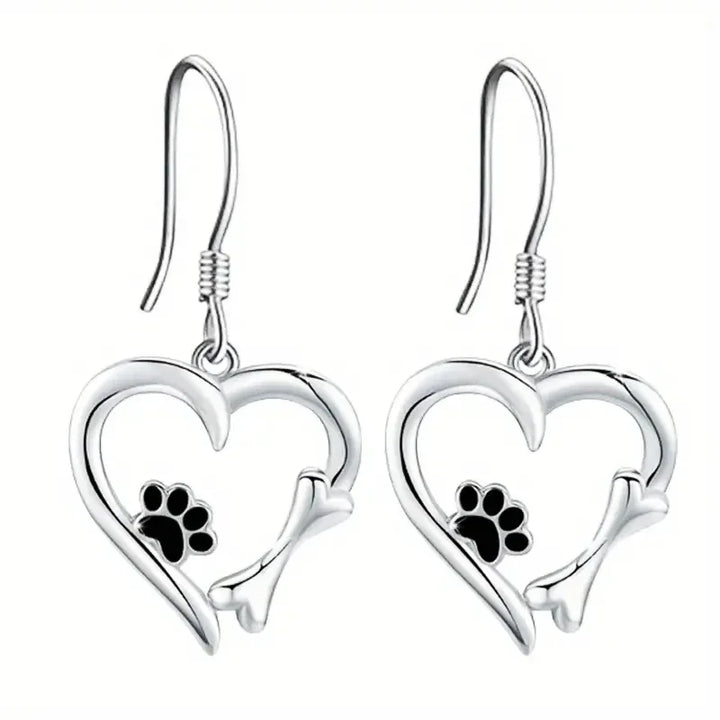 Silver Drop-örhängen med hjärta- och tassdesign