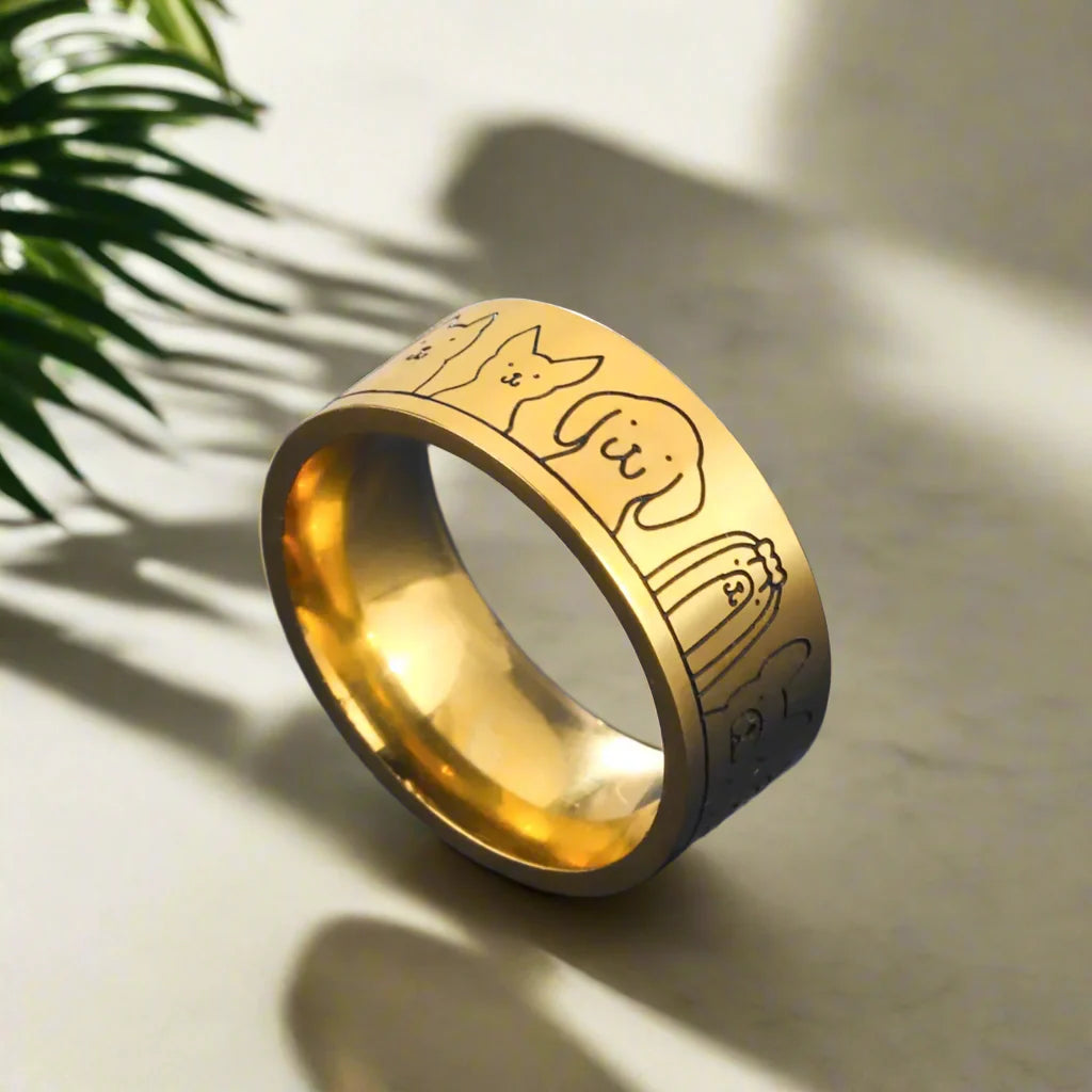 Bred rostfri hundring – graverat design för kvinnor