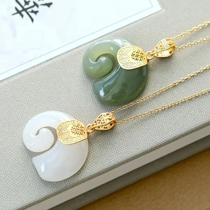 Hetian Jade elefanthänge halsband – 18K guldpläterad kedja för kvinnor