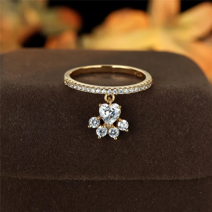 Vintage Katten Päls & Hjärta Sten Ring – Guld- & Silverton