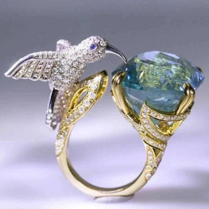 Justerbar Hummingbird-ring i akvamarinfärg – 14K guldpläterad