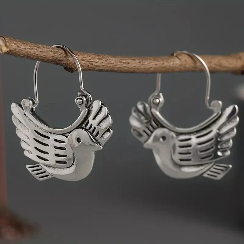 Boho fågelinspirerade örhängesdangler – Silverfärgad