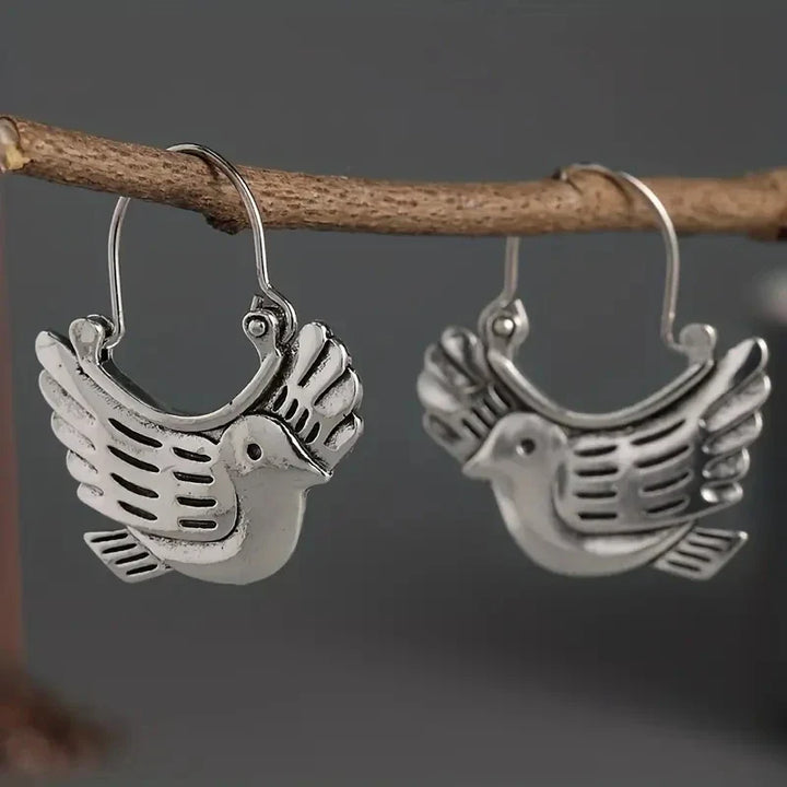 Boho fågelinspirerade örhängesdangler – Silverfärgad