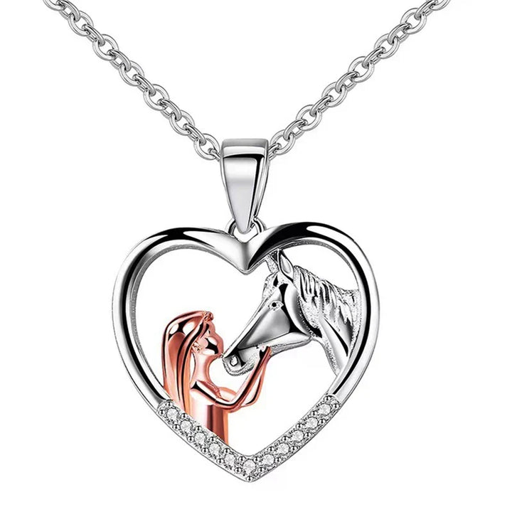 Vackert hjärta Zircon flicka och häst halsband