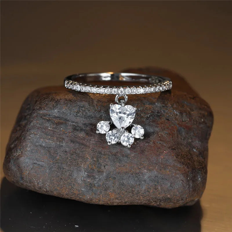 Vintage Katten Päls & Hjärta Sten Ring – Guld- & Silverton